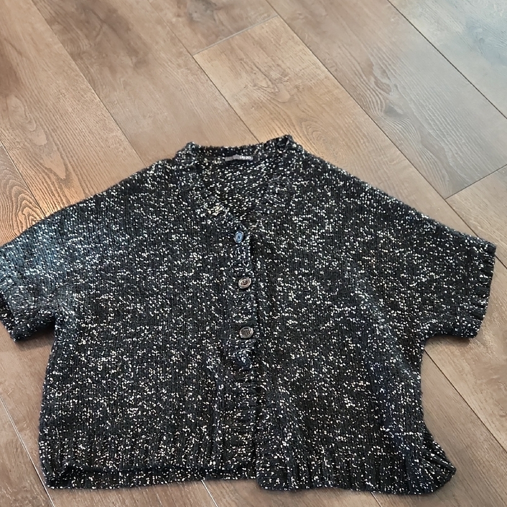 Liu Jo Black and White Flecked Short Button-Front Cardigan